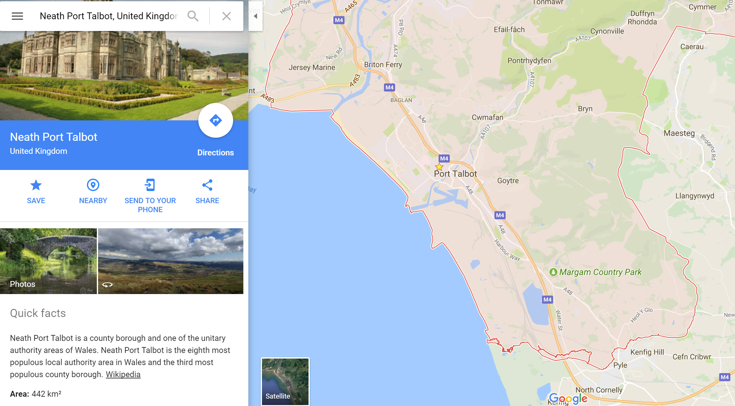 Port Talbot Google map screen shot